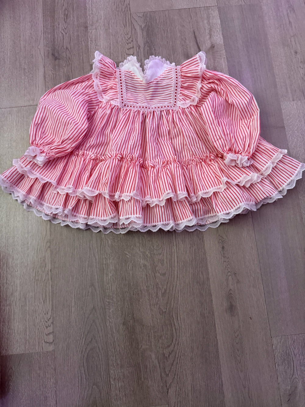 Vintage Pink & White Striped Ruffle Dress Top for Girls